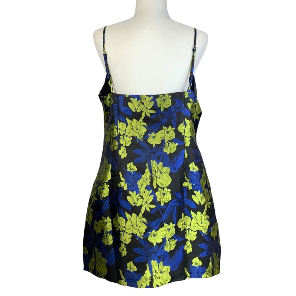 LuLu's Dress Absolutely Exquisite Large Black Blue Floral Jacquard Club Party - Picture 5 of 12